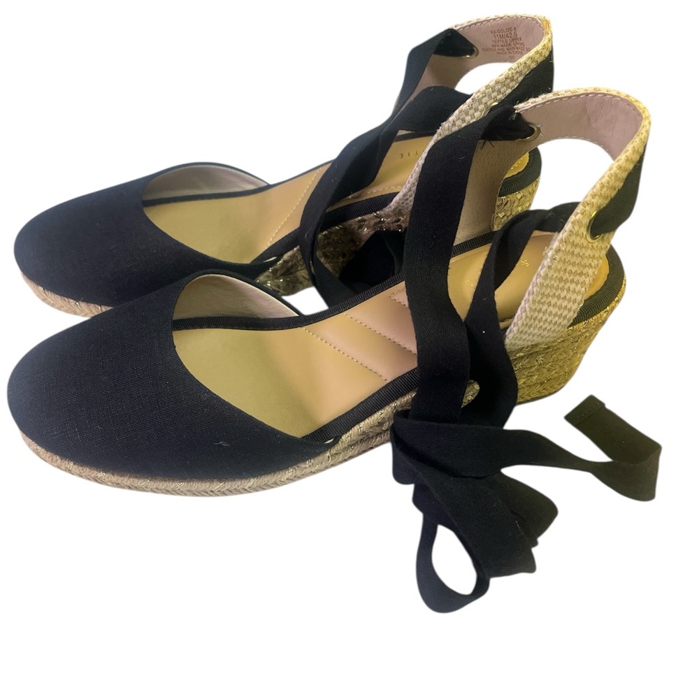 Kelly & Katie New 11 Black Summer Strappy Ankle Canvas Wedge Sandals